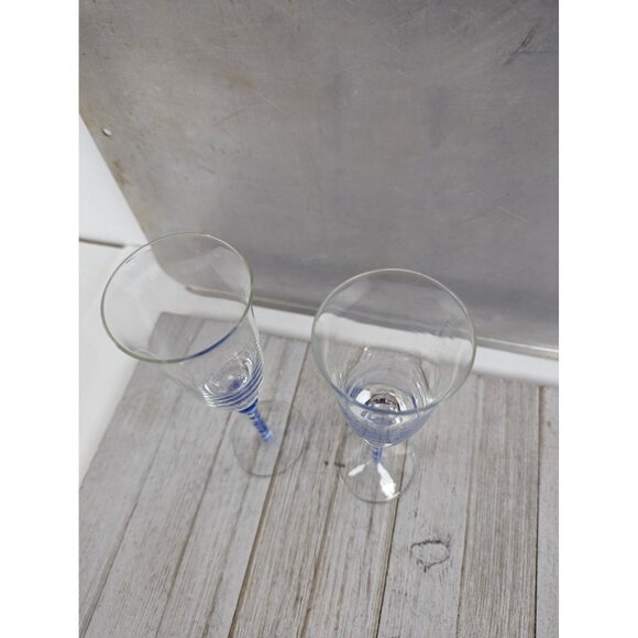 Pier 1 Set of 3 Wine Champagne Glasses 9 1/4" Tall Blue Ribbon Stem - Picture 7 of 7